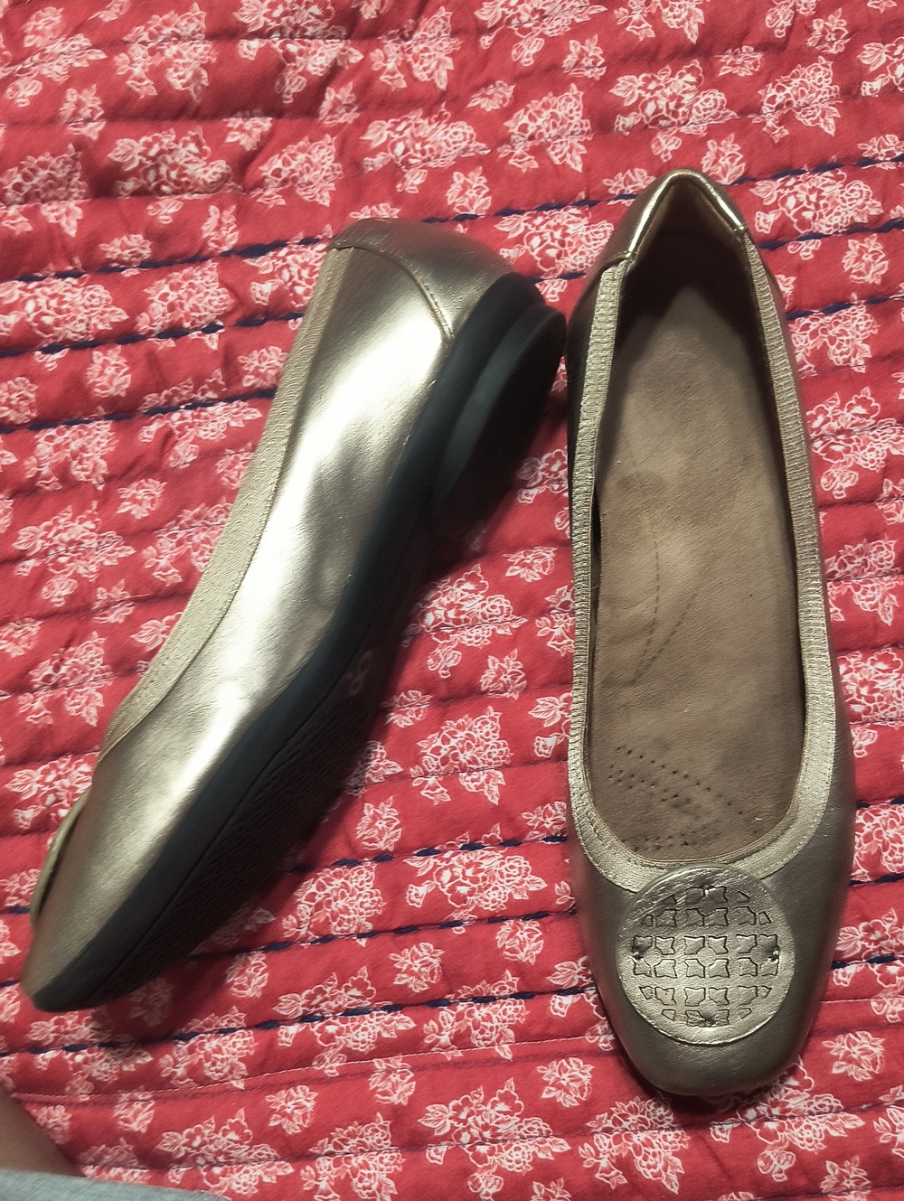Clarks Metallic Bronze Women's Ballet Flats with Decorative Toe Medallion